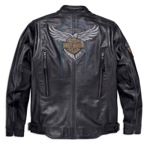 115th Anniversary Eagle Embroidered Motorcycle Riding HD Cowhide Leather Jacket