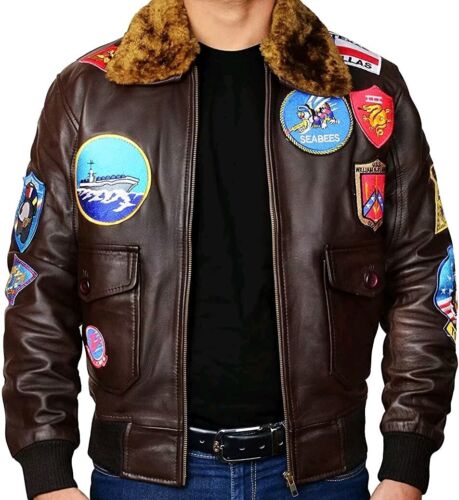 Tom Cruise Maverick Military Pilot G-1 Fur Collar Bomber Aviator Leather Jacket