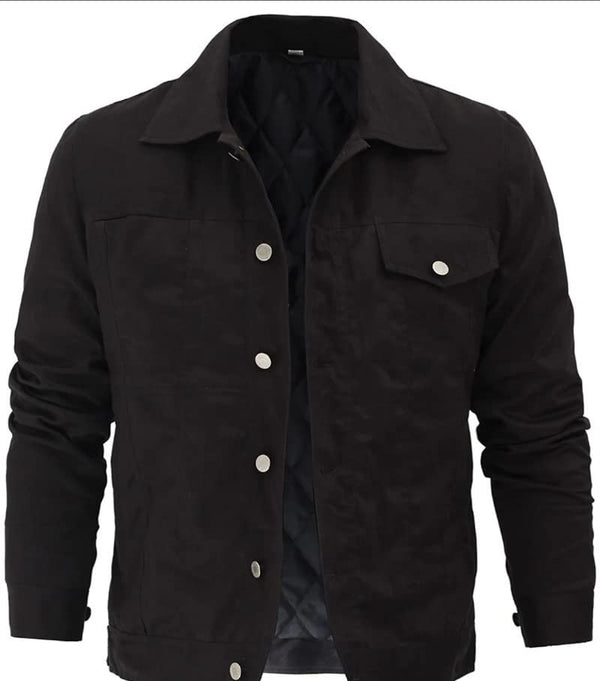 Men's Lightweight Full Sleeves Canvas Cotton Black Cotton Trucker Jacket