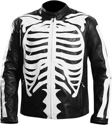 Halloween Special Spooky White Skeleton Costume Cosplay Black Bones Leather Jacket for Men - Bare Bones Jacket