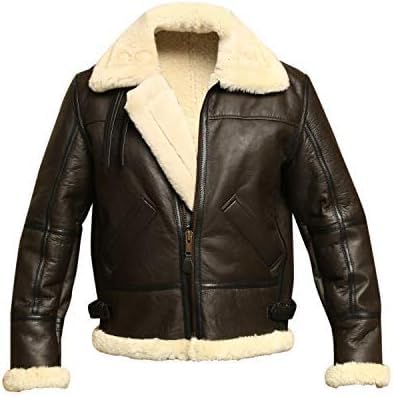 B3 Military Aviator Cockpit Flying Pilot Cowhide Brown Bomber Jacket with Warm Fur Shearling