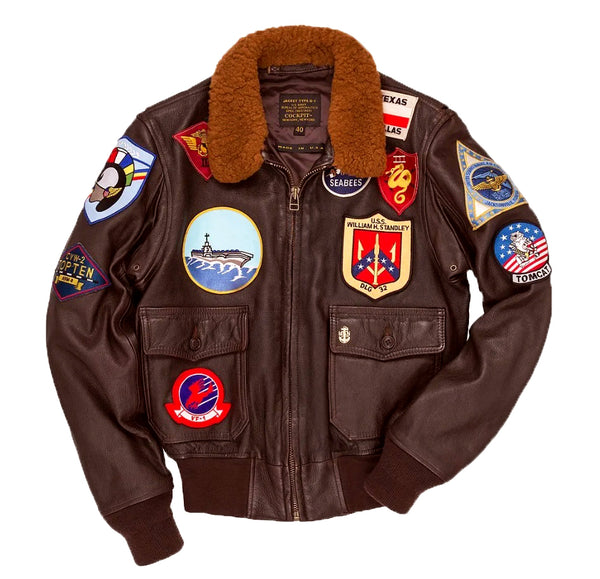 Tom Cruise Famous Movie inspired Military Cowhide Pilot Aviator Bomber Jacket with Patches