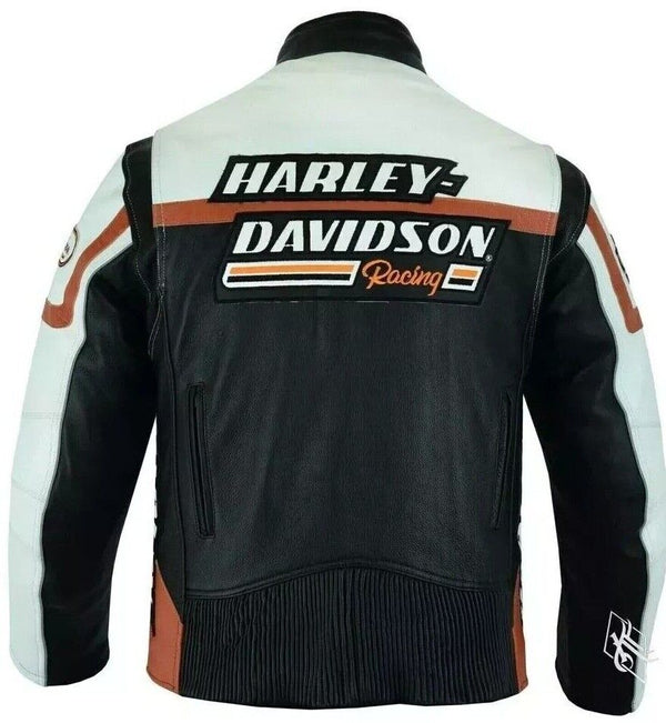 Men's Handmade Raceway HD Screaming Eagle Embroidered Cowhide Leather HD Motorbike Riding Jacket