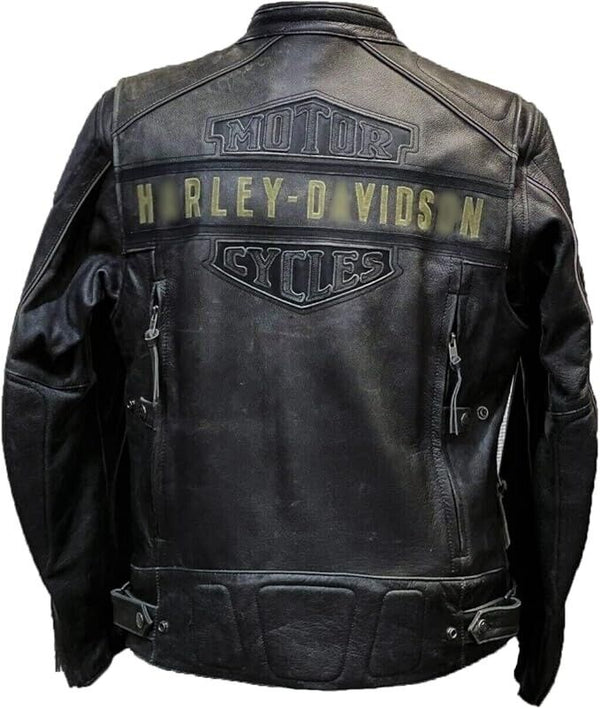 Men's Motorcycle Distressed Black HD Passing Link Premium Cowhide Leather Jacket