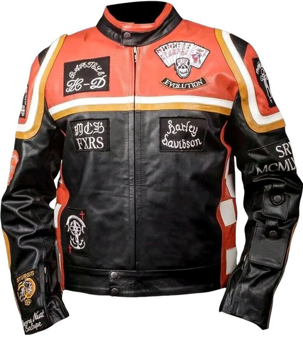 Harley Davidson HDM Micky Rourke Embroidered Orange Racing Leather Riding Jacket