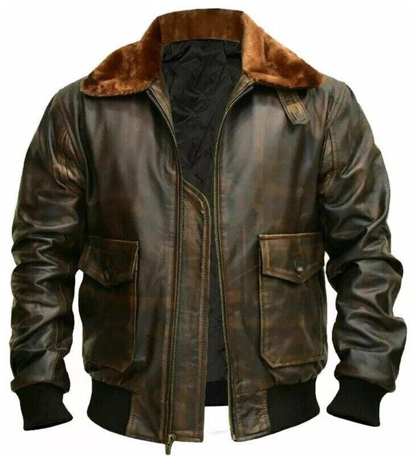 WWII Cockpit Pilot G1 Aviator Bomber Military Distressed Brown Leather Jacket