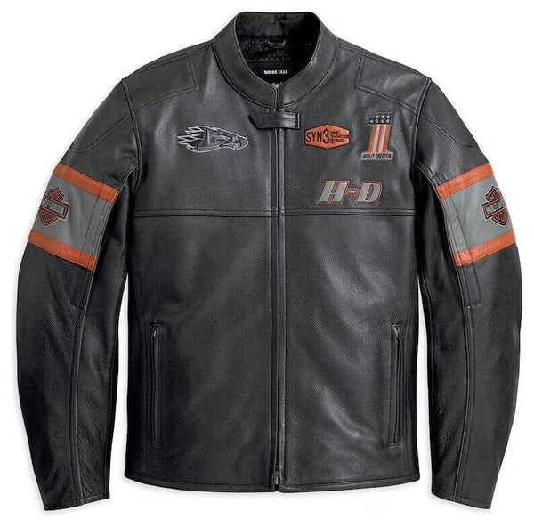 Motorcycle HD1 Screaming Eagle Dual-tone Genuine HD Cowhide Black Leather Biker Riding Jacket