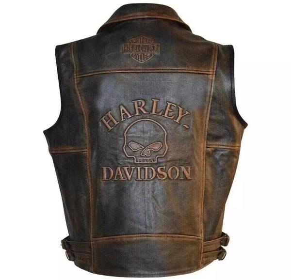 Premium Brown HD Motorcycle Knuckle Distressed Biker Cowhide Leather Vest for Men's