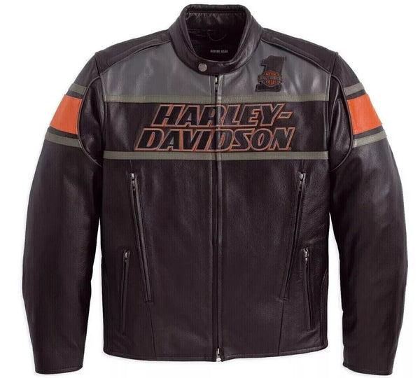 Motorcycle HD Screaming Eagle Rumble Dual Genuine Cowhide Black Leather Biker Riding Jacket