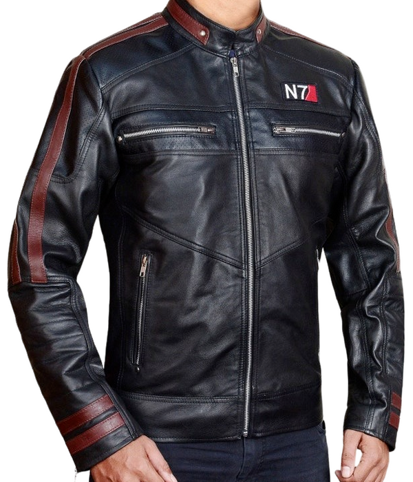 N7 Original Commander Shepard Black Mass Effect 3 Gaming Cosplay Leather Biker Riding Jacket