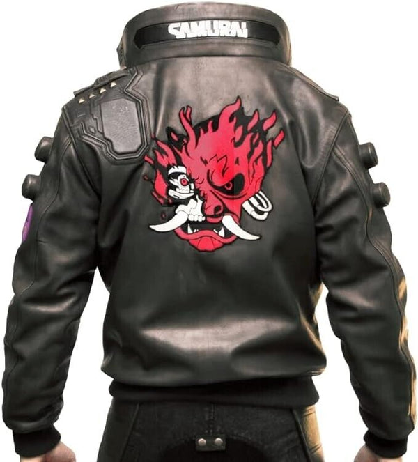 Ultimate Samurai 2077 Embroidered Cosplay Bomber Real Leather Motorcycle Jacket