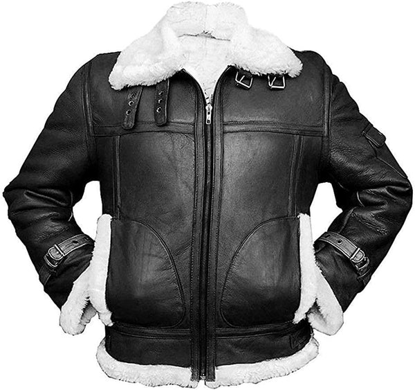 RAF Aviator Cockpit Pilot B3 Bomber Genuine Lambskin Jacket with Inner Fur Shearling for Men