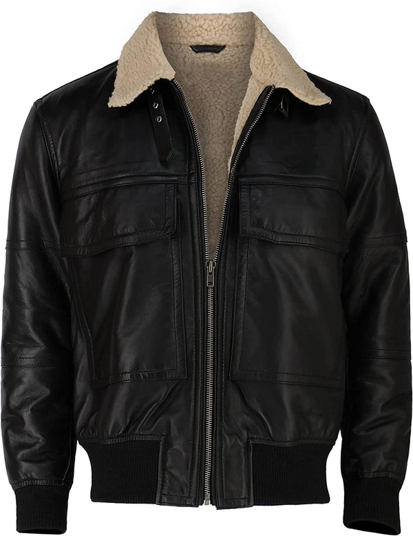 RAF Aviator G1 Navy Bomber Premium Quality Lambskin Leather Bomber Jacket with Sherpa Shearling Inside for Men